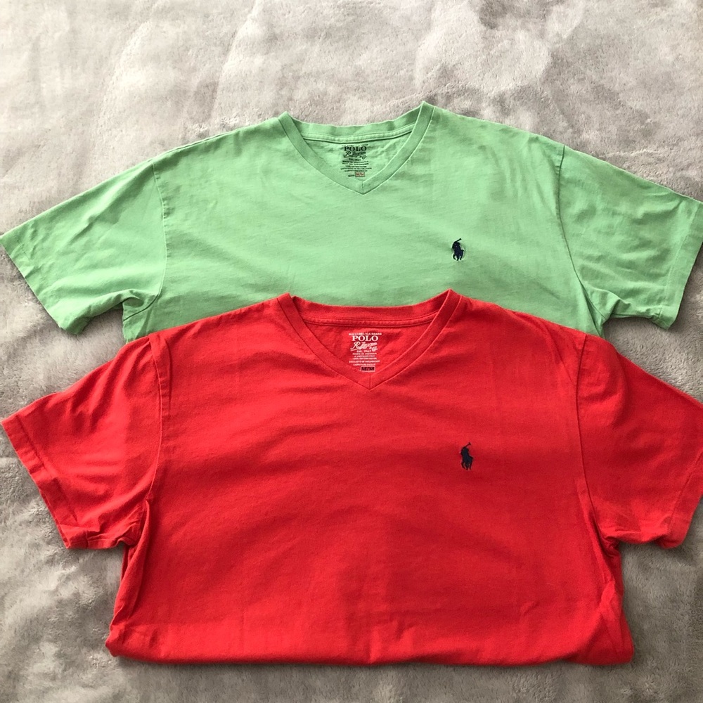 Set of 2–Polo by Ralph Lauren Men’s Classic V-Neck logo T-shirts